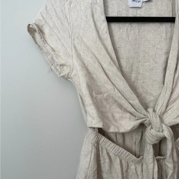 Princess Polly Linen Tie Front Romper | Beige | Size US 4 - Picture 3 of 4